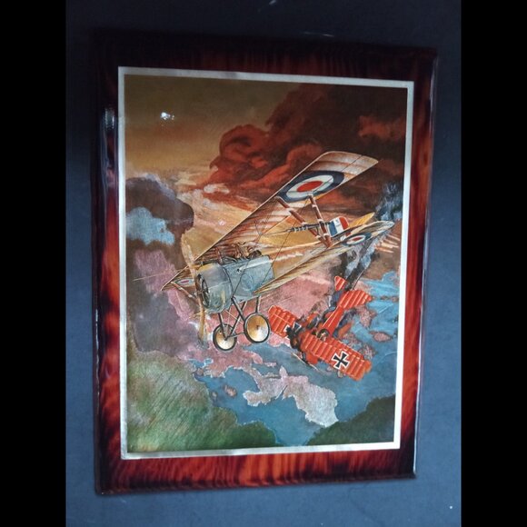 Vintage Dogfight British and German Aircraft WWI on Cypress Wood Wall Art Decor - Picture 2 of 7